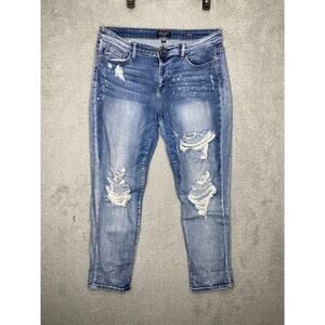 Judy Blue womens 15/32 boyfriend fit distressed denim jeans faded casual